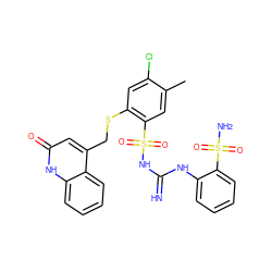 Cc1cc(S(=O)(=O)NC(=N)Nc2ccccc2S(N)(=O)=O)c(SCc2cc(=O)[nH]c3ccccc23)cc1Cl ZINC000103226194