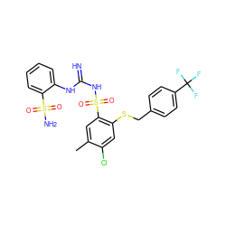 Cc1cc(S(=O)(=O)NC(=N)Nc2ccccc2S(N)(=O)=O)c(SCc2ccc(C(F)(F)F)cc2)cc1Cl ZINC000103224433