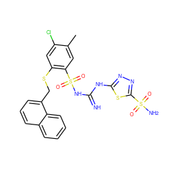 Cc1cc(S(=O)(=O)NC(=N)Nc2nnc(S(N)(=O)=O)s2)c(SCc2cccc3ccccc23)cc1Cl ZINC000103226185