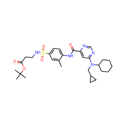 Cc1cc(S(=O)(=O)NCCC(=O)OC(C)(C)C)ccc1NC(=O)c1cc(N(CC2CC2)C2CCCCC2)ncn1 ZINC000145030358