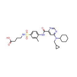 Cc1cc(S(=O)(=O)NCCCC(=O)O)ccc1NC(=O)c1cc(N(CC2CC2)C2CCCCC2)ncn1 ZINC000049124616