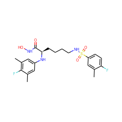 Cc1cc(S(=O)(=O)NCCCC[C@@H](Nc2cc(C)c(F)c(C)c2)C(=O)NO)ccc1F ZINC000064514068