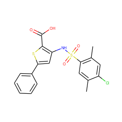 Cc1cc(S(=O)(=O)Nc2cc(-c3ccccc3)sc2C(=O)O)c(C)cc1Cl ZINC000013589561