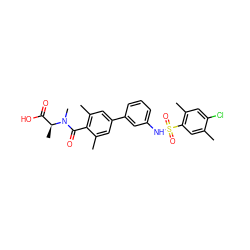 Cc1cc(S(=O)(=O)Nc2cccc(-c3cc(C)c(C(=O)N(C)[C@@H](C)C(=O)O)c(C)c3)c2)c(C)cc1Cl ZINC000095578186