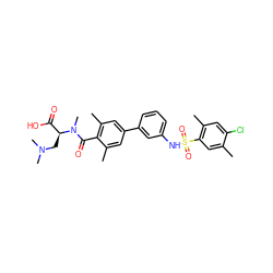 Cc1cc(S(=O)(=O)Nc2cccc(-c3cc(C)c(C(=O)N(C)[C@@H](CN(C)C)C(=O)O)c(C)c3)c2)c(C)cc1Cl ZINC000095572198