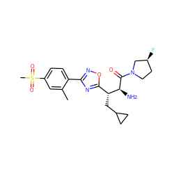 Cc1cc(S(C)(=O)=O)ccc1-c1noc([C@@H](CC2CC2)[C@H](N)C(=O)N2CC[C@H](F)C2)n1 ZINC000014948503