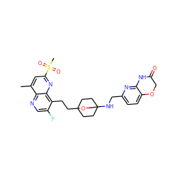 Cc1cc(S(C)(=O)=O)nc2c(CCC34CCC(NCc5ccc6c(n5)NC(=O)CO6)(CC3)CO4)c(F)cnc12 ZINC000299864269