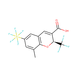 Cc1cc(S(F)(F)(F)(F)F)cc2c1O[C@H](C(F)(F)F)C(C(=O)O)=C2 ZINC001772579507