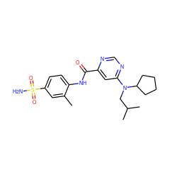 Cc1cc(S(N)(=O)=O)ccc1NC(=O)c1cc(N(CC(C)C)C2CCCC2)ncn1 ZINC000142404664