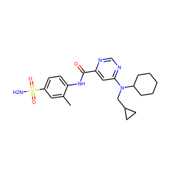 Cc1cc(S(N)(=O)=O)ccc1NC(=O)c1cc(N(CC2CC2)C2CCCCC2)ncn1 ZINC000043203219