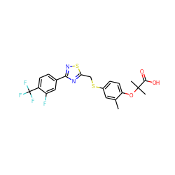 Cc1cc(SCc2nc(-c3ccc(C(F)(F)F)c(F)c3)ns2)ccc1OC(C)(C)C(=O)O ZINC000029058367