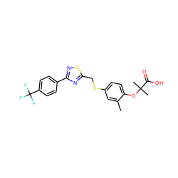 Cc1cc(SCc2nc(-c3ccc(C(F)(F)F)cc3)ns2)ccc1OC(C)(C)C(=O)O ZINC000028710191