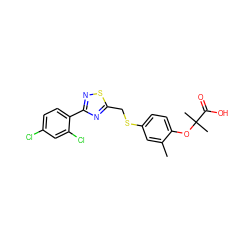 Cc1cc(SCc2nc(-c3ccc(Cl)cc3Cl)ns2)ccc1OC(C)(C)C(=O)O ZINC000029058241