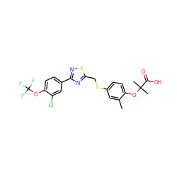 Cc1cc(SCc2nc(-c3ccc(OC(F)(F)F)c(Cl)c3)ns2)ccc1OC(C)(C)C(=O)O ZINC000029058372