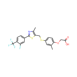 Cc1cc(SCc2sc(-c3ccc(C(F)(F)F)c(F)c3)nc2C)ccc1OCC(=O)O ZINC000008022594