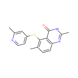 Cc1cc(Sc2c(C)ccc3nc(C)[nH]c(=O)c23)ccn1 ZINC000013826173