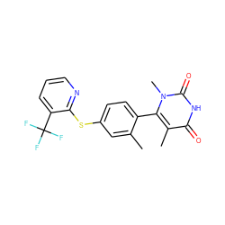 Cc1cc(Sc2ncccc2C(F)(F)F)ccc1-c1c(C)c(=O)[nH]c(=O)n1C ZINC000261147755