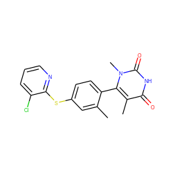 Cc1cc(Sc2ncccc2Cl)ccc1-c1c(C)c(=O)[nH]c(=O)n1C ZINC000220976434