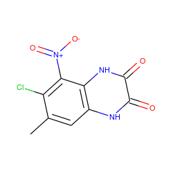 Cc1cc2[nH]c(=O)c(=O)[nH]c2c([N+](=O)[O-])c1Cl ZINC000013761202