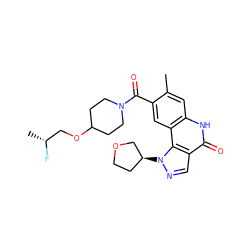 Cc1cc2[nH]c(=O)c3cnn([C@H]4CCOC4)c3c2cc1C(=O)N1CCC(OC[C@@H](C)F)CC1 ZINC000261140987