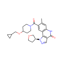 Cc1cc2[nH]c(=O)c3cnn([C@H]4CCOC4)c3c2cc1C(=O)N1CCC(OCC2CC2)CC1 ZINC000261141042