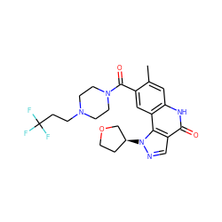 Cc1cc2[nH]c(=O)c3cnn([C@H]4CCOC4)c3c2cc1C(=O)N1CCN(CCC(F)(F)F)CC1 ZINC000261139908