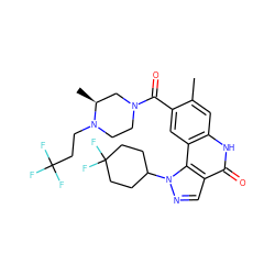 Cc1cc2[nH]c(=O)c3cnn(C4CCC(F)(F)CC4)c3c2cc1C(=O)N1CCN(CCC(F)(F)F)[C@@H](C)C1 ZINC000261149409