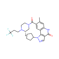 Cc1cc2[nH]c(=O)c3cnn(C4CCCC4)c3c2cc1C(=O)N1CCN(CCC(F)(F)F)[C@@H](C)C1 ZINC000261146278