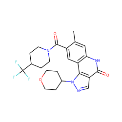 Cc1cc2[nH]c(=O)c3cnn(C4CCOCC4)c3c2cc1C(=O)N1CCC(C(F)(F)F)CC1 ZINC000261095439