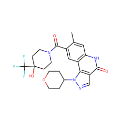 Cc1cc2[nH]c(=O)c3cnn(C4CCOCC4)c3c2cc1C(=O)N1CCC(O)(C(F)(F)F)CC1 ZINC000261105615