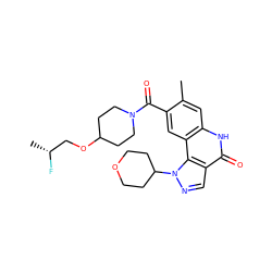 Cc1cc2[nH]c(=O)c3cnn(C4CCOCC4)c3c2cc1C(=O)N1CCC(OC[C@@H](C)F)CC1 ZINC000169250373