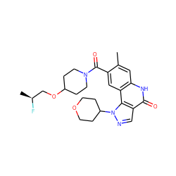 Cc1cc2[nH]c(=O)c3cnn(C4CCOCC4)c3c2cc1C(=O)N1CCC(OC[C@H](C)F)CC1 ZINC000261144967