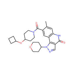 Cc1cc2[nH]c(=O)c3cnn(C4CCOCC4)c3c2cc1C(=O)N1CCC(OC2CCC2)CC1 ZINC000261104133