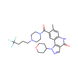 Cc1cc2[nH]c(=O)c3cnn(C4CCOCC4)c3c2cc1C(=O)N1CCN(CCCC(F)(F)F)CC1 ZINC000261116198