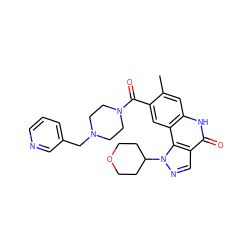 Cc1cc2[nH]c(=O)c3cnn(C4CCOCC4)c3c2cc1C(=O)N1CCN(Cc2cccnc2)CC1 ZINC000261099964