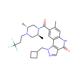 Cc1cc2[nH]c(=O)c3cnn(CC4CCC4)c3c2cc1C(=O)N1C[C@@H](C)N(CCC(F)(F)F)C[C@@H]1C ZINC000261112058