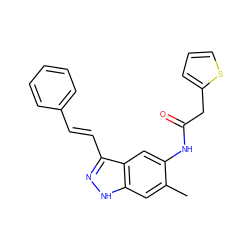 Cc1cc2[nH]nc(/C=C/c3ccccc3)c2cc1NC(=O)Cc1cccs1 ZINC000049126277