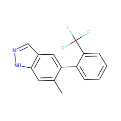 Cc1cc2[nH]ncc2cc1-c1ccccc1C(F)(F)F ZINC000169325671