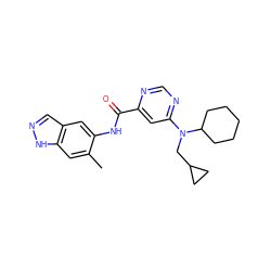 Cc1cc2[nH]ncc2cc1NC(=O)c1cc(N(CC2CC2)C2CCCCC2)ncn1 ZINC000043203221