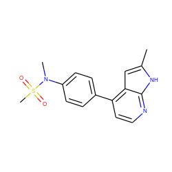 Cc1cc2c(-c3ccc(N(C)S(C)(=O)=O)cc3)ccnc2[nH]1 ZINC000040938138