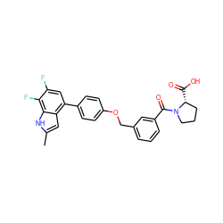 Cc1cc2c(-c3ccc(OCc4cccc(C(=O)N5CCC[C@H]5C(=O)O)c4)cc3)cc(F)c(F)c2[nH]1 ZINC000221670536