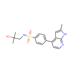 Cc1cc2c(-c3ccc(S(=O)(=O)NCC(C)(C)O)cc3)ccnc2[nH]1 ZINC000095555026