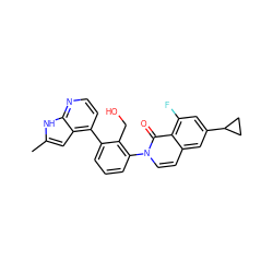 Cc1cc2c(-c3cccc(-n4ccc5cc(C6CC6)cc(F)c5c4=O)c3CO)ccnc2[nH]1 ZINC001772592927