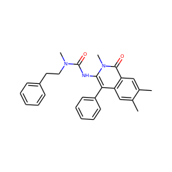 Cc1cc2c(-c3ccccc3)c(NC(=O)N(C)CCc3ccccc3)n(C)c(=O)c2cc1C ZINC000013742621