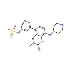 Cc1cc2c(-c3cncc(NS(C)(=O)=O)c3)cnc(NC3CCNCC3)c2[nH]c1=O ZINC000473120087