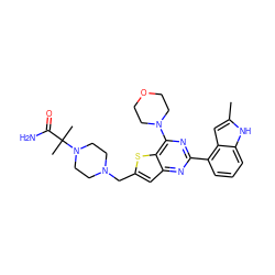 Cc1cc2c(-c3nc(N4CCOCC4)c4sc(CN5CCN(C(C)(C)C(N)=O)CC5)cc4n3)cccc2[nH]1 ZINC000095557553