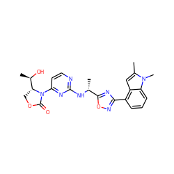 Cc1cc2c(-c3noc([C@@H](C)Nc4nccc(N5C(=O)OC[C@@H]5[C@@H](C)O)n4)n3)cccc2n1C ZINC000221680771