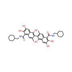 Cc1cc2c(C(=O)NCC3CCCCC3)c(O)c(O)cc2c(O)c1-c1c(C)cc2c(C(=O)NCC3CCCCC3)c(O)c(O)cc2c1O ZINC000049614649