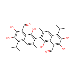 Cc1cc2c(C(C)C)c(O)c(O)c(C=O)c2c(O)c1-c1c(C)cc2c(C(C)C)c(O)c(O)c(C=O)c2c1O ZINC000003775575