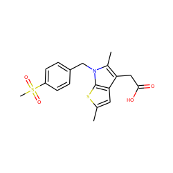 Cc1cc2c(CC(=O)O)c(C)n(Cc3ccc(S(C)(=O)=O)cc3)c2s1 ZINC000066078264